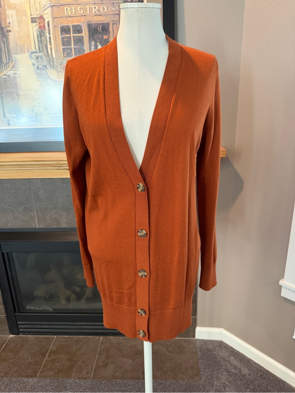 LOFT Rust Orange Long Button-Front Cardigan